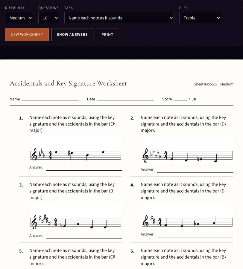 Accidentals worksheet example