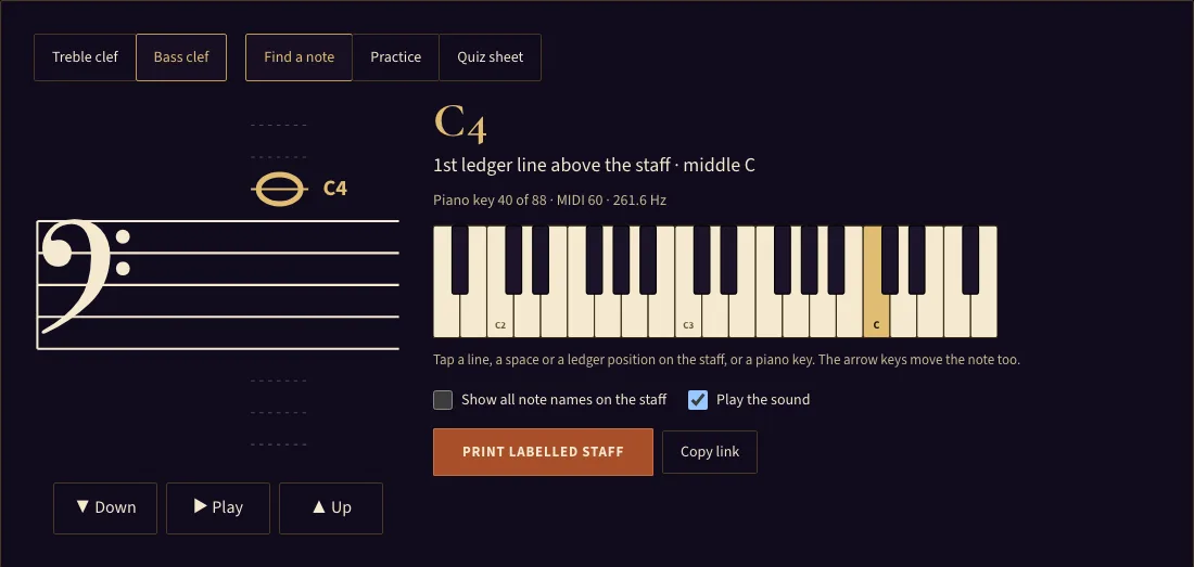 Bass clef notes example