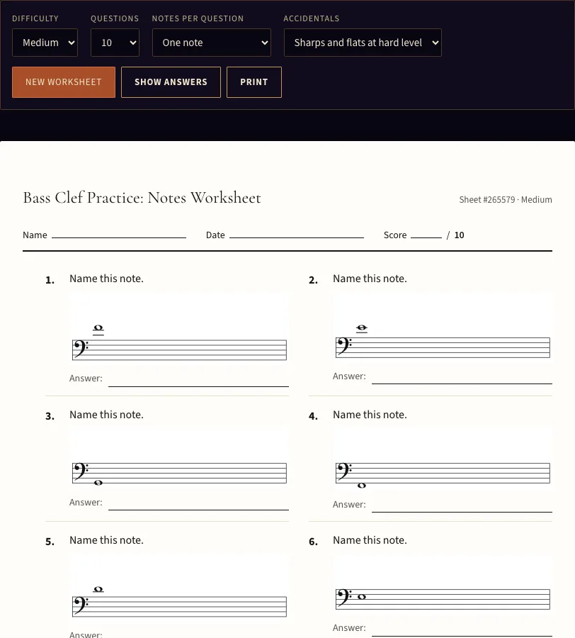 Bass clef practice example