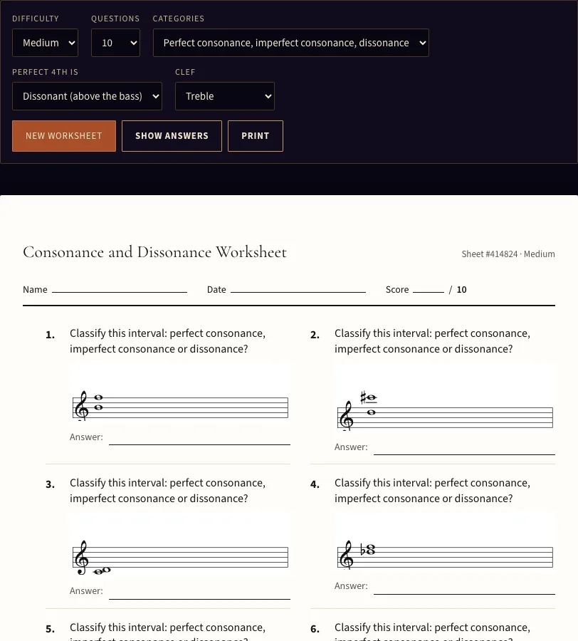 Consonance and dissonance example