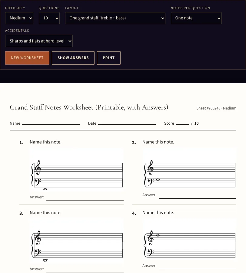 Grand staff notes example