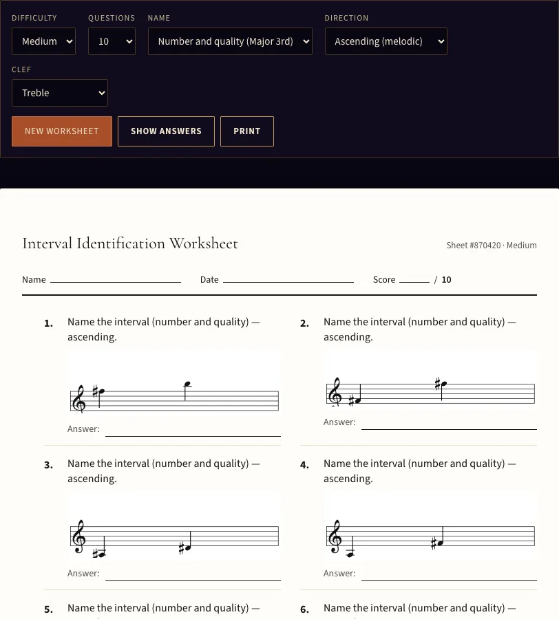 Interval worksheet example