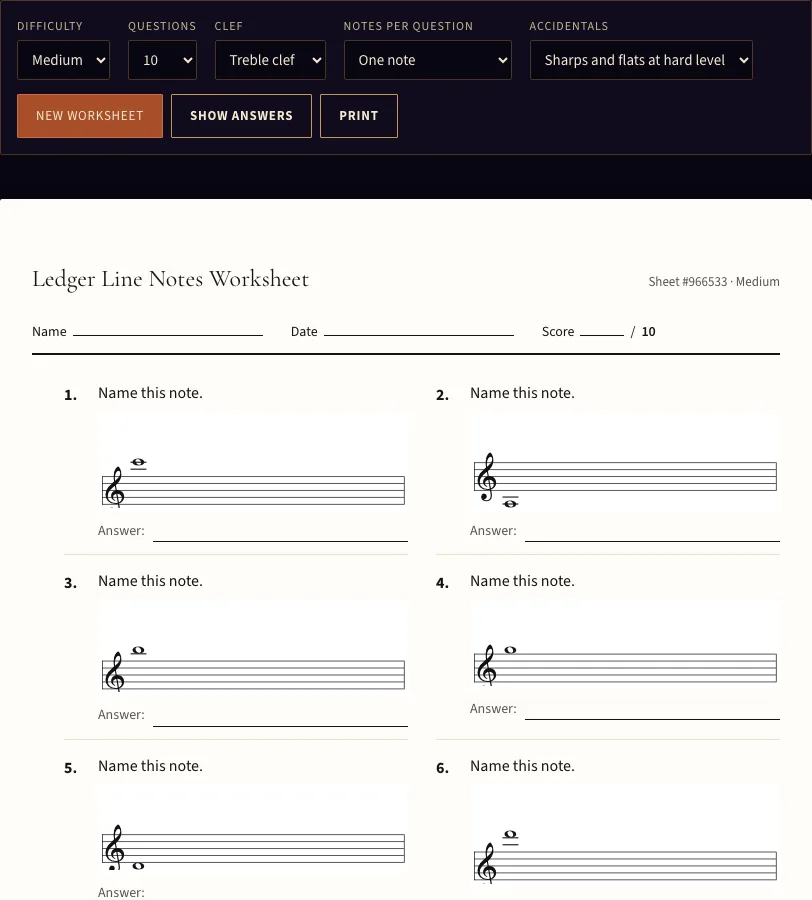 Ledger line notes example