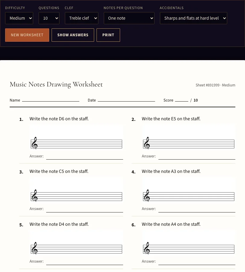 Music notes drawing example