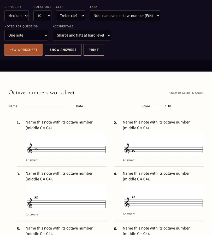 Octave numbers example