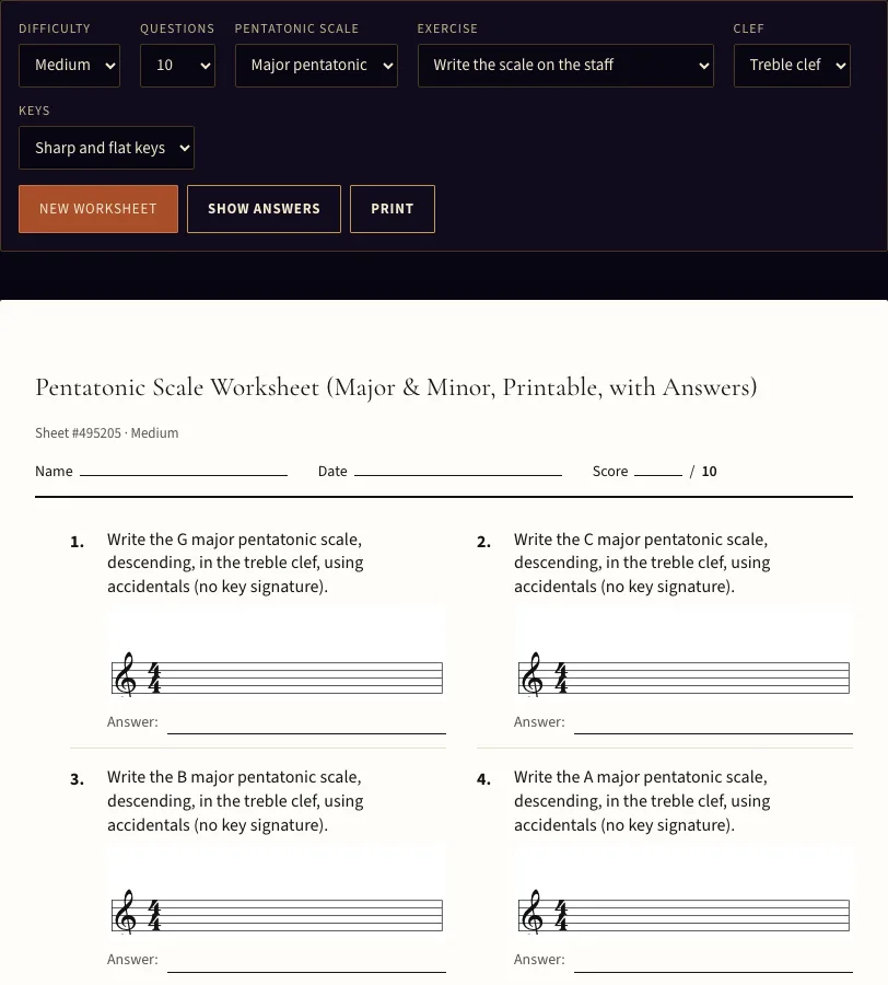 Pentatonic scale example