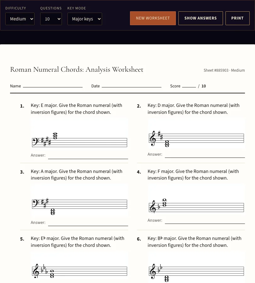 Roman numeral chords example