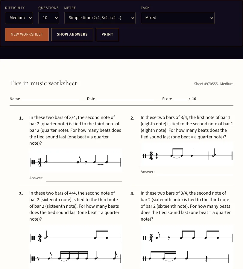 Ties in music example