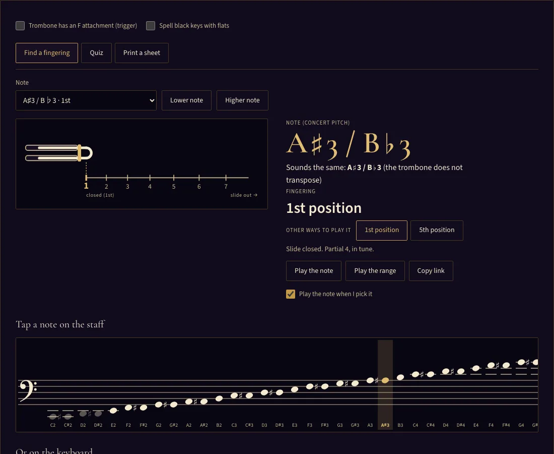 Trombone slide chart example