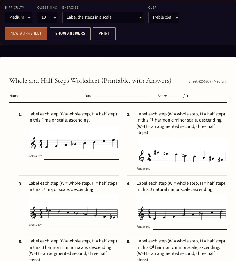 Half steps and whole steps example